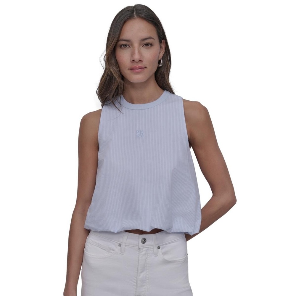 DKNY white/blue pinstripe Boxy Cropped Tank Top